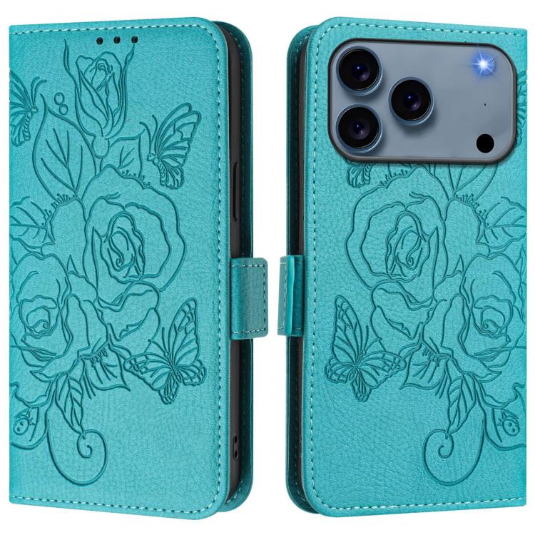 Embossed Rose RFID Anti-theft Leather Phone Case, For iPhone 17 Pro Max, For iPhone 17 Pro, For iPhone 17, For iPhone Air, For iPhone SE 2024, For iPhone 16 Pro Max, For iPhone 16 Pro, For iPhone 16 Plus