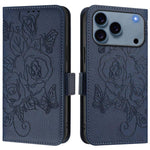 Embossed Rose RFID Anti-theft Leather Phone Case, For iPhone 17 Pro Max, For iPhone 17 Pro, For iPhone 17, For iPhone Air, For iPhone SE 2024, For iPhone 16 Pro Max, For iPhone 16 Pro, For iPhone 16 Plus