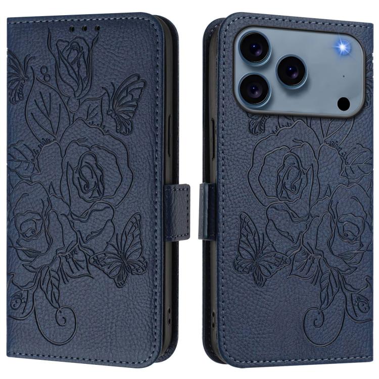 Embossed Rose RFID Anti-theft Leather Phone Case, For iPhone 17 Pro Max, For iPhone 17 Pro, For iPhone 17, For iPhone Air, For iPhone SE 2024, For iPhone 16 Pro Max, For iPhone 16 Pro, For iPhone 16 Plus