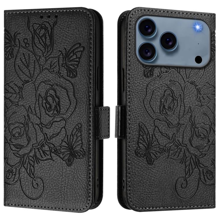 Embossed Rose RFID Anti-theft Leather Phone Case, For iPhone 17 Pro Max, For iPhone 17 Pro, For iPhone 17, For iPhone Air, For iPhone SE 2024, For iPhone 16 Pro Max, For iPhone 16 Pro, For iPhone 16 Plus