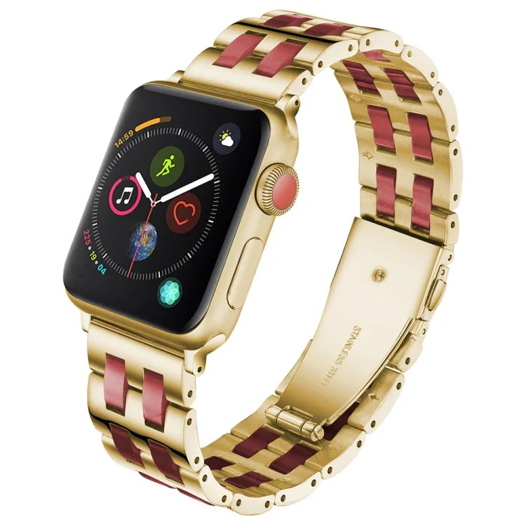 Stainless Steel + Resin Watch Wrist Strap, For Apple Watch 5 & 4 44mm / 3 & 2 & 1 42mm, For Apple Watch Series 8&7 41mm / SE 2&6&SE&5&4 40mm / 3&2&1 38mm, For Apple Watch Series 7 41mm / 6 & SE & 5 & 4 40mm / 3 & 2 & 1 38mm