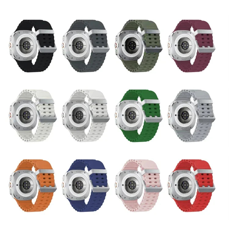 Ocean Dual Silver Buckle Silicone Watch Band, For Samsung Galaxy Watch Ultra 47mm / Ultra 2025