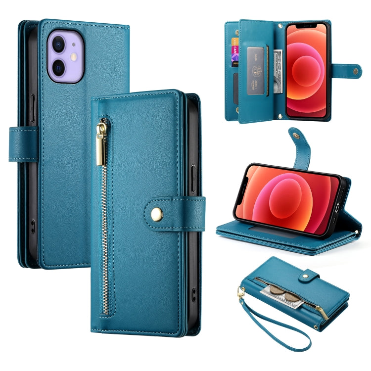 Nine Card-slot Zipper Wallet Bag Leather Phone Case, For iPhone 14 Pro Max, For iPhone 13 Pro Max, For iPhone 13 Pro, For iPhone 13, For iPhone 13 mini, For iPhone 12 / 12 Pro, For iPhone 12 Pro Max, For iPhone 12 mini