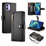 Nine Card-slot Zipper Wallet Bag Leather Phone Case, For iPhone 14 Pro Max, For iPhone 13 Pro Max, For iPhone 13 Pro, For iPhone 13, For iPhone 13 mini, For iPhone 12 / 12 Pro, For iPhone 12 Pro Max, For iPhone 12 mini
