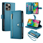 Nine Card-slot Zipper Wallet Bag Leather Phone Case, For iPhone 17 Pro Max, For iPhone 17 Pro, For iPhone 17, For iPhone Air, For iPhone 16e, For iPhone 16 Pro Max, For iPhone 16 Pro, For iPhone 16 Plus