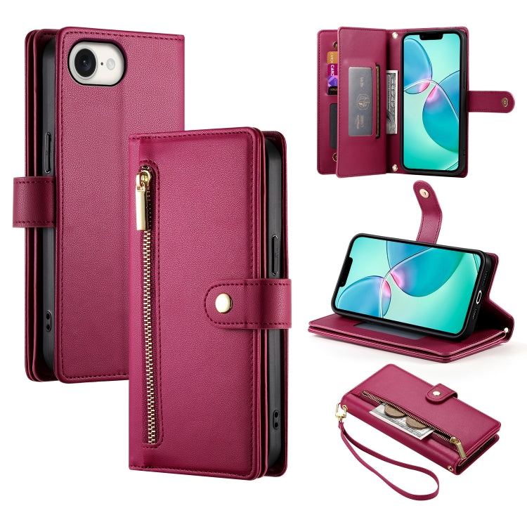 Nine Card-slot Zipper Wallet Bag Leather Phone Case, For iPhone 17 Pro Max, For iPhone 17 Pro, For iPhone 17, For iPhone Air, For iPhone 16e, For iPhone 16 Pro Max, For iPhone 16 Pro, For iPhone 16 Plus