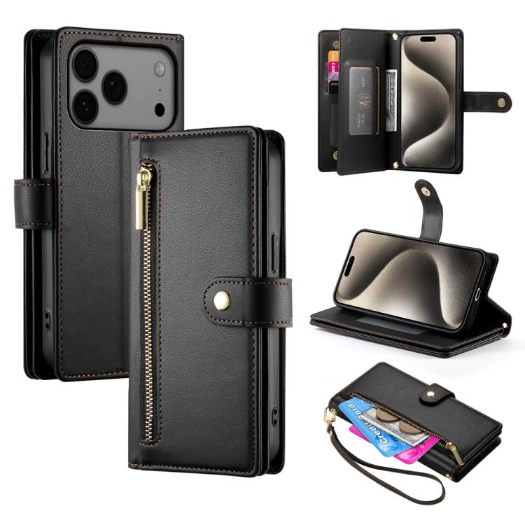 Nine Card-slot Zipper Wallet Bag Leather Phone Case, For iPhone 17 Pro Max, For iPhone 17 Pro, For iPhone 17, For iPhone Air, For iPhone 16e, For iPhone 16 Pro Max, For iPhone 16 Pro, For iPhone 16 Plus