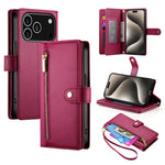 Nine Card-slot Zipper Wallet Bag Leather Phone Case, For iPhone 17 Pro Max, For iPhone 17 Pro, For iPhone 17, For iPhone Air, For iPhone 16e, For iPhone 16 Pro Max, For iPhone 16 Pro, For iPhone 16 Plus