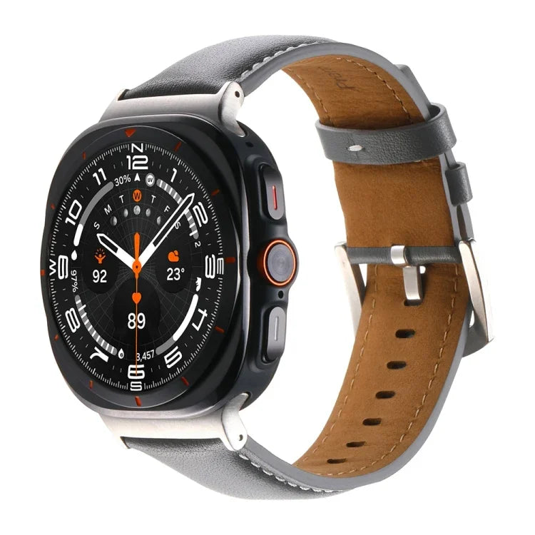 Plain Genuine Leather Watch Band, For Samsung Galaxy Watch Ultra 47mm / Ultra 2025
