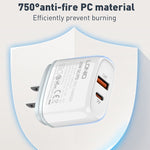LDNIO Q229 QC3.0 / PD20W USB + Type-C Fast Charger with 1m Type-C to Type-C Cable, EU Plug, UK Plug, US Plug