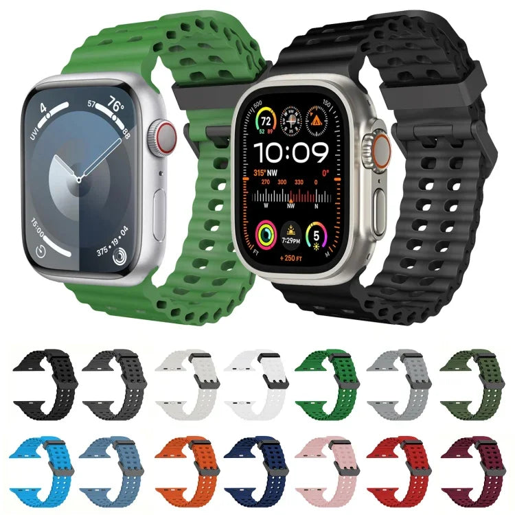 Ocean Dual-Row Hole Silicone Watch Band, For Apple Watch Series 5 44mm, For Apple Watch Series 4 44mm, For Apple Watch Series 3 42mm
