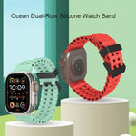 Ocean Dual-Row Hole Silicone Watch Band, For Apple Watch Series 7 45mm, For Apple Watch SE 44mm, For Apple Watch Series 6 44mm