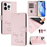 Smile Embossing RFID Leather Phone Case, For iPhone 17 Pro Max, For iPhone 17 Pro, For iPhone 17, For iPhone Air, For iPhone SE 2024, For iPhone 16 Pro Max, For iPhone 16 Pro, For iPhone 16 Plus