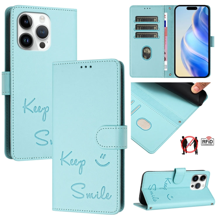 Smile Embossing RFID Leather Phone Case, For iPhone 14 Pro Max, For iPhone SE 2022 / 2020 / 8 / 7, For iPhone 13 Pro Max, For iPhone 13 Pro, For iPhone 13 mini, For iPhone 12 / 12 Pro, For iPhone 12 Pro Max, For iPhone 12 mini