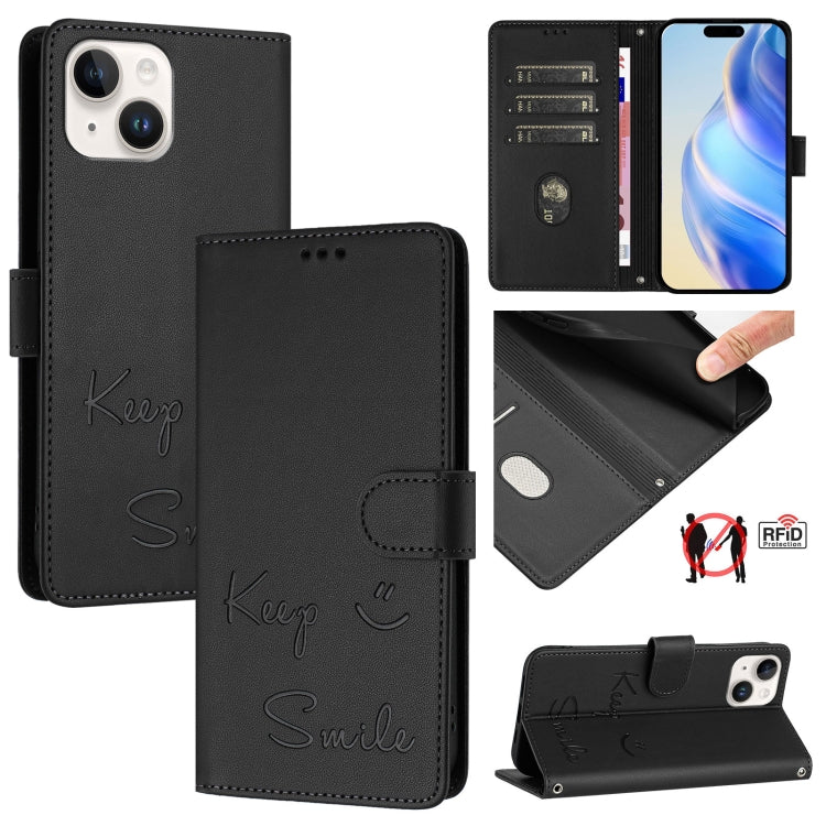 Smile Embossing RFID Leather Phone Case, For iPhone 14 Pro Max, For iPhone SE 2022 / 2020 / 8 / 7, For iPhone 13 Pro Max, For iPhone 13 Pro, For iPhone 13 mini, For iPhone 12 / 12 Pro, For iPhone 12 Pro Max, For iPhone 12 mini