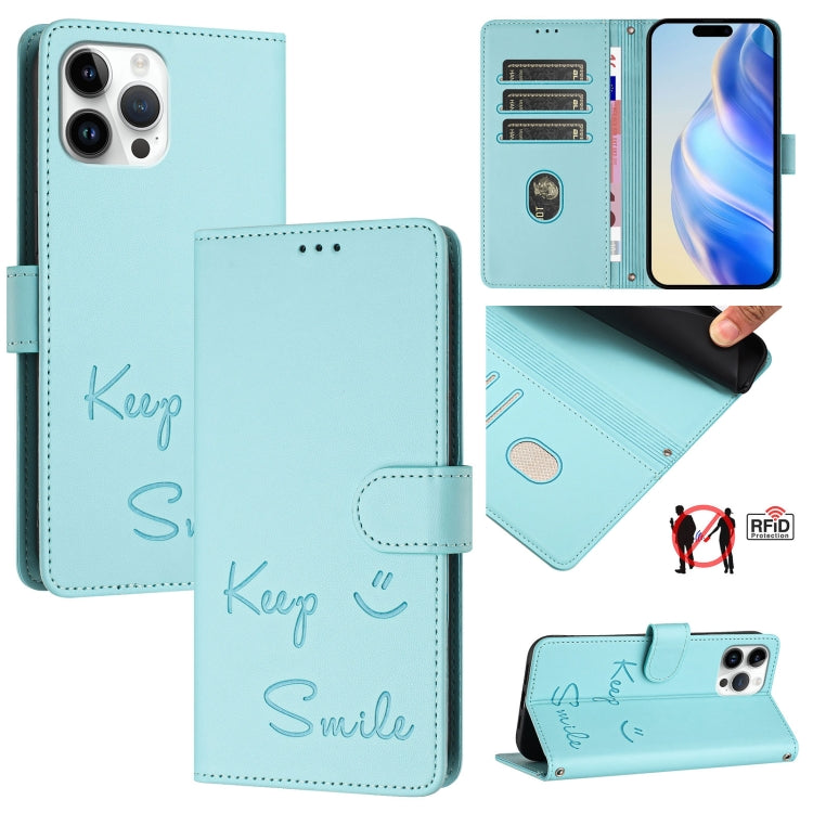 Smile Embossing RFID Leather Phone Case, For iPhone 14 Pro Max, For iPhone SE 2022 / 2020 / 8 / 7, For iPhone 13 Pro Max, For iPhone 13 Pro, For iPhone 13 mini, For iPhone 12 / 12 Pro, For iPhone 12 Pro Max, For iPhone 12 mini