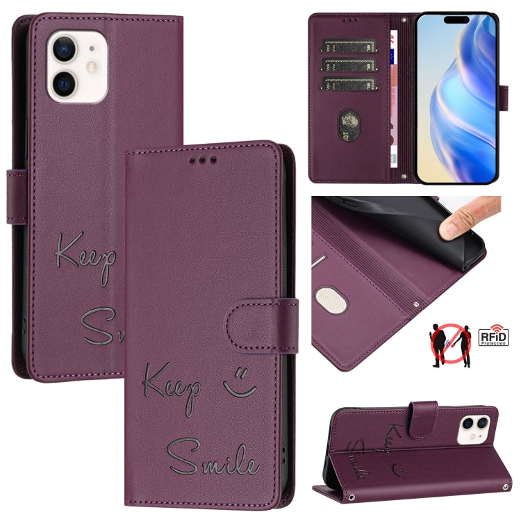 Smile Embossing RFID Leather Phone Case, For iPhone 14 Pro Max, For iPhone SE 2022 / 2020 / 8 / 7, For iPhone 13 Pro Max, For iPhone 13 Pro, For iPhone 13 mini, For iPhone 12 / 12 Pro, For iPhone 12 Pro Max, For iPhone 12 mini