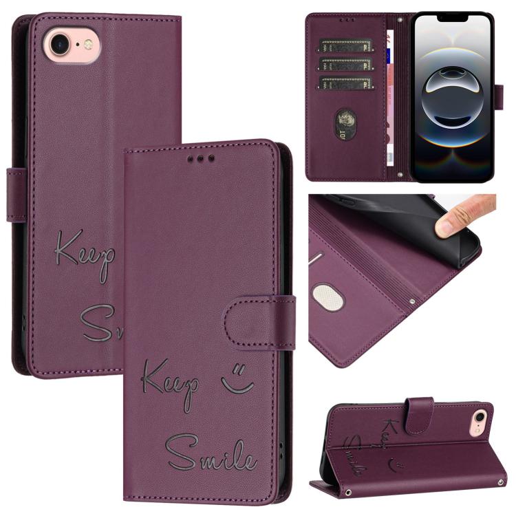 Smile Embossing RFID Leather Phone Case, For iPhone 17 Pro Max, For iPhone 17 Pro, For iPhone 17, For iPhone Air, For iPhone SE 2024, For iPhone 16 Pro Max, For iPhone 16 Pro, For iPhone 16 Plus