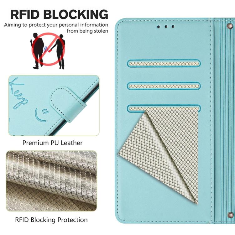 Smile Embossing RFID Leather Phone Case, For iPhone 17 Pro Max, For iPhone 17 Pro, For iPhone 17, For iPhone Air, For iPhone SE 2024, For iPhone 16 Pro Max, For iPhone 16 Pro, For iPhone 16 Plus