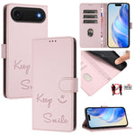 Smile Embossing RFID Leather Phone Case, For iPhone 17 Pro Max, For iPhone 17 Pro, For iPhone 17, For iPhone Air, For iPhone SE 2024, For iPhone 16 Pro Max, For iPhone 16 Pro, For iPhone 16 Plus