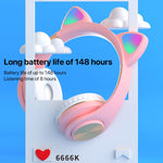 Cat Ears Bluetooth Wireless Headphones Gaming Headset with Light