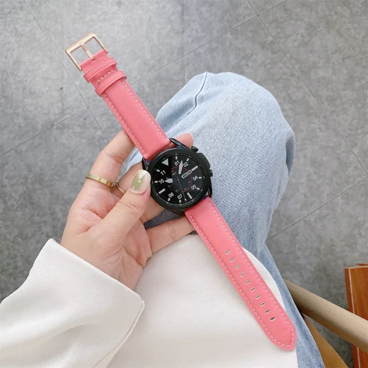 Genuine Leather Silver Buckle Replacement Strap Watchband, For Samsung Galaxy Watch3 45mm, For Samsung Galaxy Watch3 41mm