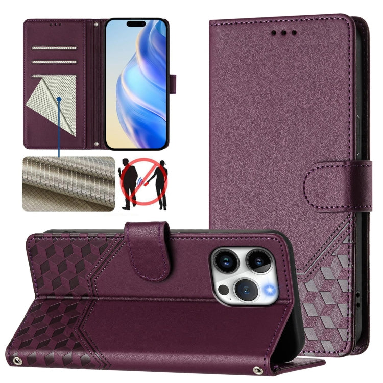 Honeycomb Embossing RFID Leather Phone Case, For iPhone 17e / 16e, For iPhone 17 Pro Max, For iPhone 17 Pro, For iPhone 17, For iPhone Air, For iPhone 16 Pro Max, For iPhone 16 Pro, For iPhone 16 Plus