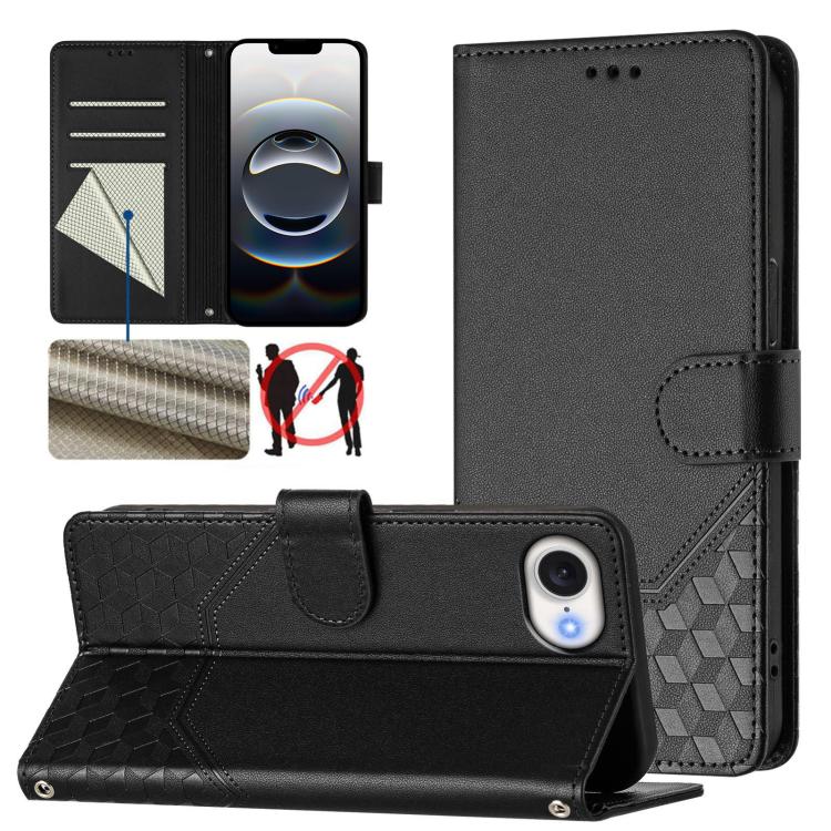 Honeycomb Embossing RFID Leather Phone Case, For iPhone 17e / 16e, For iPhone 17 Pro Max, For iPhone 17 Pro, For iPhone 17, For iPhone Air, For iPhone 16 Pro Max, For iPhone 16 Pro, For iPhone 16 Plus