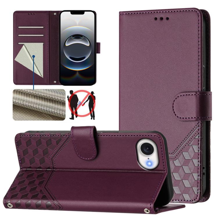 Honeycomb Embossing RFID Leather Phone Case, For iPhone 17e / 16e, For iPhone 17 Pro Max, For iPhone 17 Pro, For iPhone 17, For iPhone Air, For iPhone 16 Pro Max, For iPhone 16 Pro, For iPhone 16 Plus