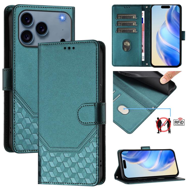 Honeycomb Embossing RFID Leather Phone Case, For iPhone 17e / 16e, For iPhone 17 Pro Max, For iPhone 17 Pro, For iPhone 17, For iPhone Air, For iPhone 16 Pro Max, For iPhone 16 Pro, For iPhone 16 Plus