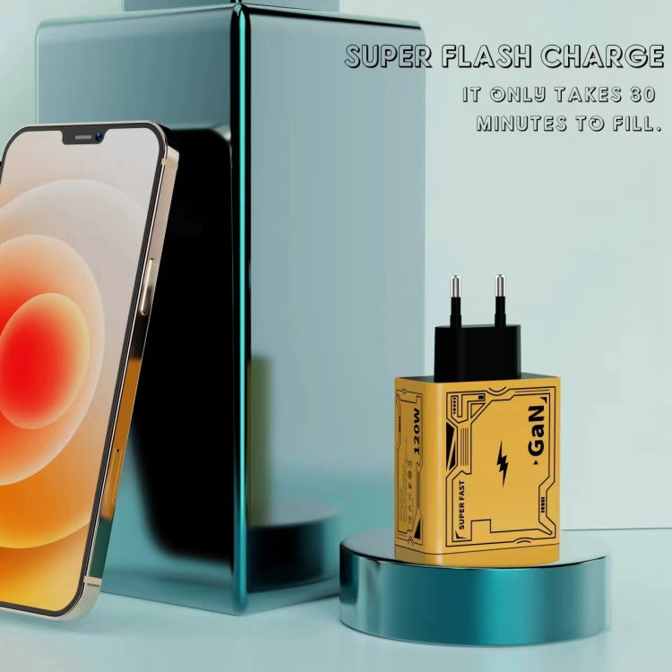 HX111 120W USB, Type-C GaN Ultra-fast Charger, US Plug, EU Plug, UK Plug