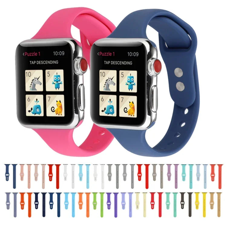 Thin Silicone Double Buckle Replacement Wrist Strap, For Apple Watch Series 7 41mm / 6 & SE & 5 & 4 40mm / 3 & 2 & 1 38mm, For Apple Watch Series 8&7 41mm / SE 2&6&SE&5&4 40mm / 3&2&1 38mm