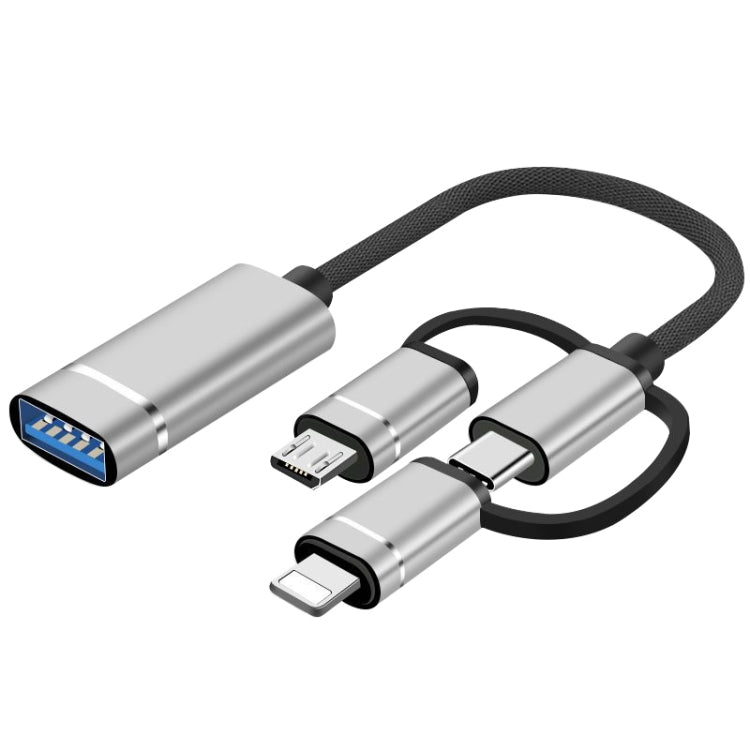 3 in 1 USB Female to Micro USB, Type-C, 8 Pin Male OTG Adapter