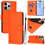 Skin Feel Solid Color Leather Phone Case with Lanyard, For iPhone Air, For iPhone 16 Pro Max