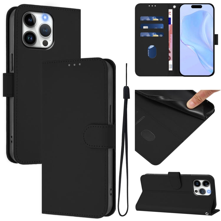 Skin Feel Solid Color Leather Phone Case with Lanyard, For iPhone Air, For iPhone 16 Pro Max