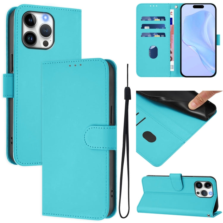 Skin Feel Solid Color Leather Phone Case with Lanyard, For iPhone Air, For iPhone 16 Pro Max