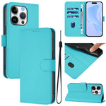 Skin Feel Solid Color Leather Phone Case with Lanyard, For iPhone 16 Pro, For iPhone 16 Plus
