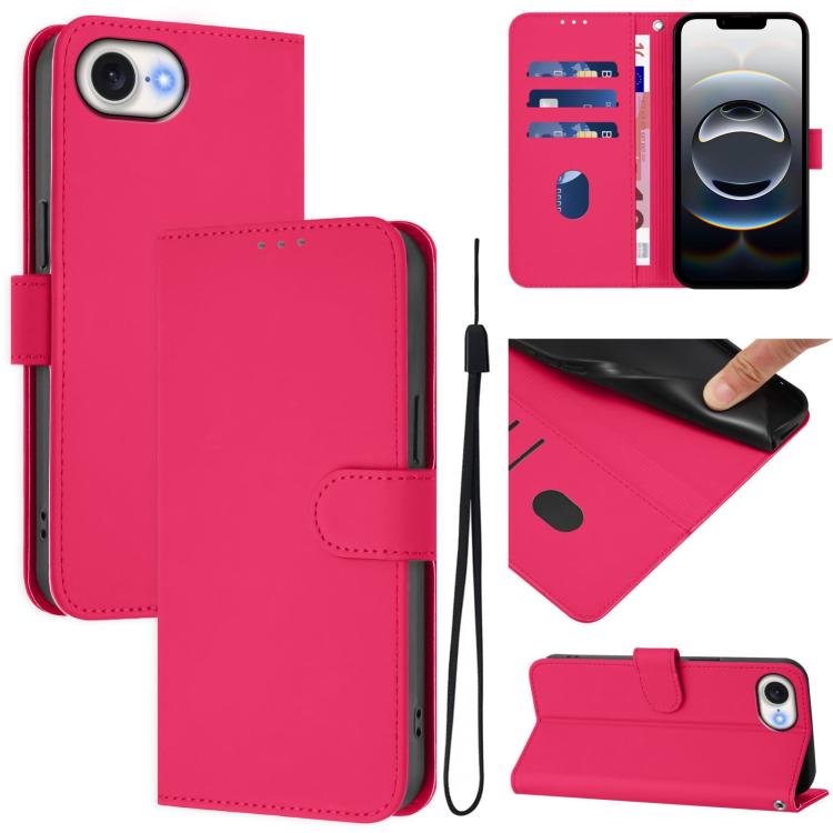Skin Feel Solid Color Leather Phone Case with Lanyard, For iPhone 17e / 16e, For iPhone 17 Pro Max