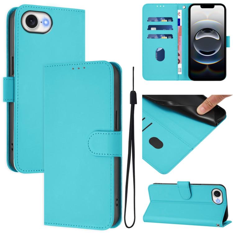 Skin Feel Solid Color Leather Phone Case with Lanyard, For iPhone 17e / 16e, For iPhone 17 Pro Max