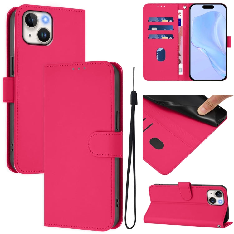 Skin Feel Solid Color Leather Phone Case with Lanyard, For iPhone 14 / 13, For iPhone 14 Pro
