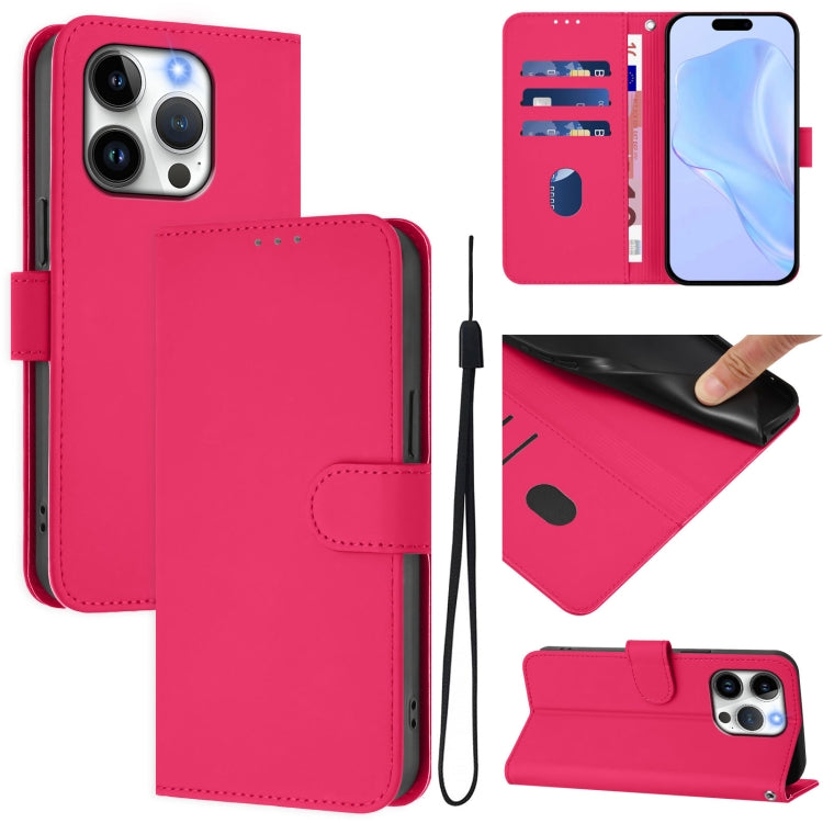 Skin Feel Solid Color Leather Phone Case with Lanyard, For iPhone 14 / 13, For iPhone 14 Pro