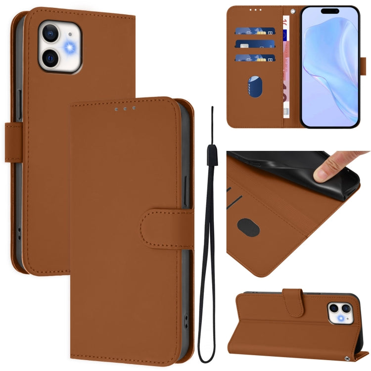 Skin Feel Solid Color Leather Phone Case with Lanyard, For iPhone 13 mini, For iPhone 12 / 12 Pro