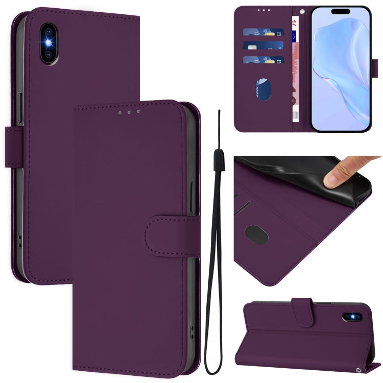 Skin Feel Solid Color Leather Phone Case with Lanyard, For iPhone XR, For iPhone XS Max