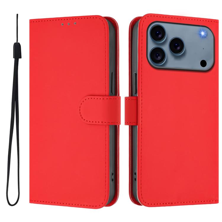 Skin Feel Solid Color Leather Phone Case with Lanyard, For iPhone 17e / 16e, For iPhone 17 Pro Max