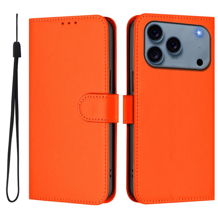 Skin Feel Solid Color Leather Phone Case with Lanyard, For iPhone 17e / 16e, For iPhone 17 Pro Max