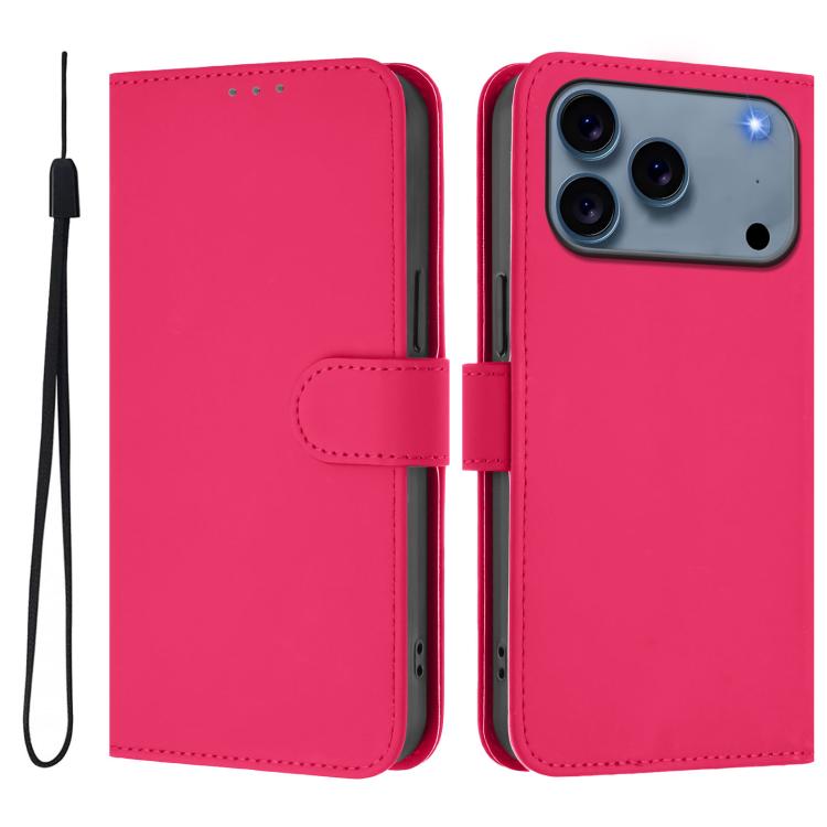 Skin Feel Solid Color Leather Phone Case with Lanyard, For iPhone 17e / 16e, For iPhone 17 Pro Max