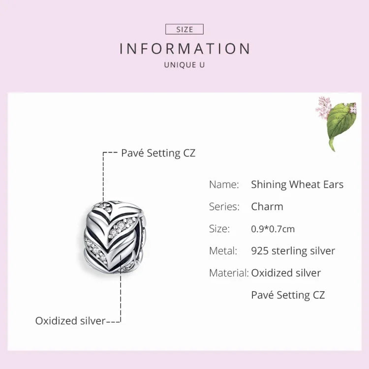 S925 Sterling Silver Wheat Zircon Beads DIY Bracelet Necklace Accessories, SCC1614