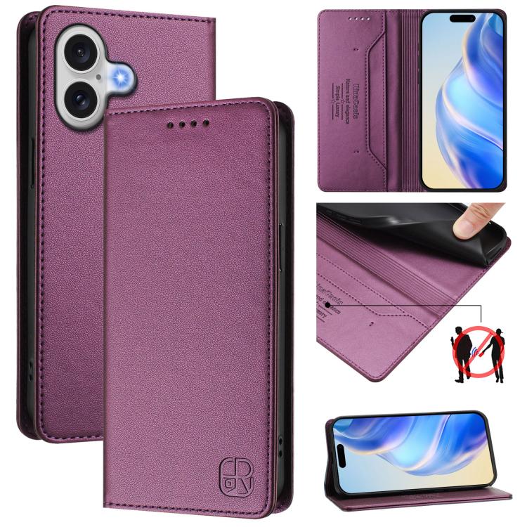 RC01 Dual-Folded Magnetic Suction RFID Leather Phone Case, For iPhone 17e / 16e, For iPhone 17 Pro Max, For iPhone 17 Pro, For iPhone 17, For iPhone Air, For iPhone 16 Pro Max