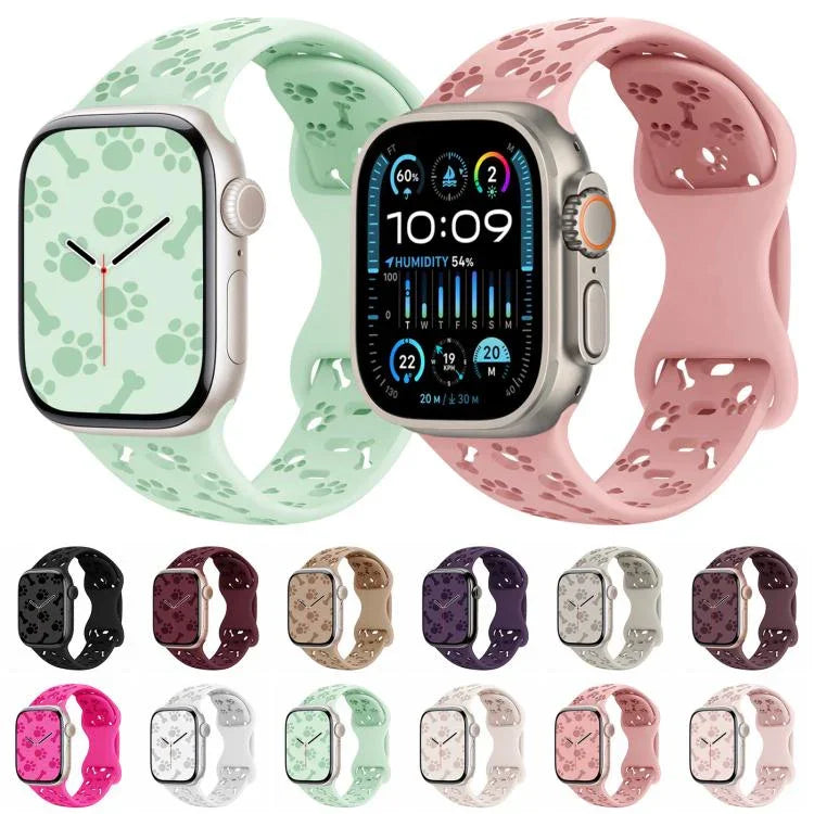 Dog Paw Bones Butterfly Buckle Silicone Watch Band, For Apple Watch 46mm / 49mm / 45mm / 44mm, For Apple Watch 42mm / 41mm / 40mm / 38mm