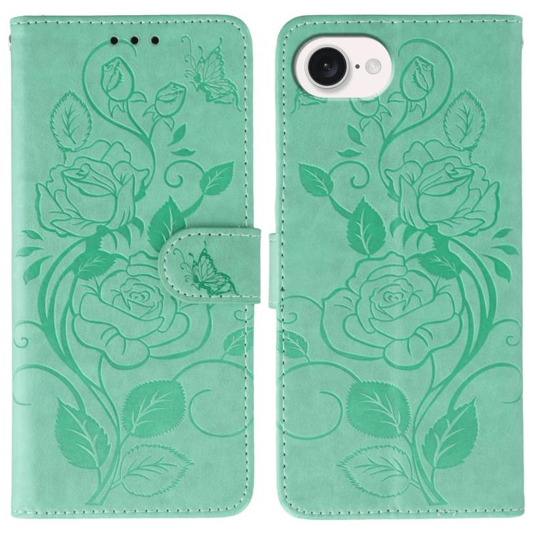 Rose Butterfly Embossed Leather Phone Case, For iPhone 17e / 16e, For iPhone 17 Pro Max, For iPhone 17 Pro, For iPhone 17, For iPhone Air